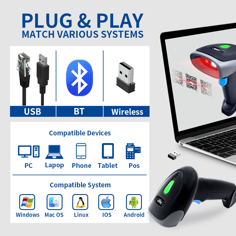 Handheld Wired 1D 2D Qr Bar Co - огляд і ціна Wireless Barcode Scanner 2D Qr Laser